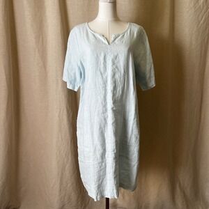 Pure Jill Garment‎ Dyed Linen Dress L Pockets Short Sleeve Minimalist